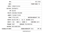 EM7064T-C Baldor AC Motors Nameplate