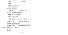 EM7072T Baldor AC Motors Nameplate
