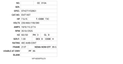 EM7145T Baldor AC Motors Nameplate