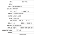 EM7120T Baldor AC Motors Nameplate