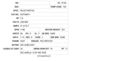 EM7548T-I Baldor AC Motors Nameplate