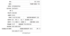 EM7536T-I Baldor AC Motors Nameplate