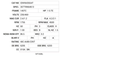 IDWNM3554T Baldor AC Motors Nameplate