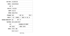 VL3503-50 Baldor AC Motors Nameplate