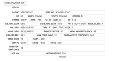 VPECP4314T Baldor AC Motors Nameplate