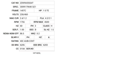 ZDWNM3554T Baldor AC Motors Nameplate