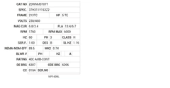 ZDWNM3707T Baldor AC Motors Nameplate