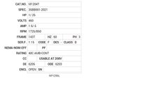 M1204T Baldor AC Motors Nameplate