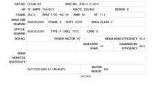CEM4316T Baldor AC Motors Nameplate