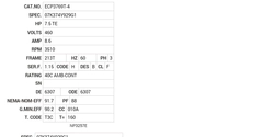 ECP3769T-4 Baldor AC Motors Nameplate