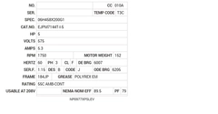 EJPM7144T-I-5 Baldor AC Motors Nameplate