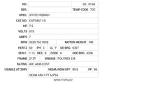 EM7045T-I-5 Baldor AC Motors Nameplate