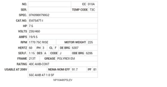 EM7547T-I Baldor AC Motors Nameplate