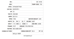 EM7670T-I Baldor AC Motors Nameplate