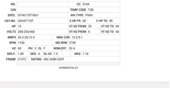 IDXM7170T Baldor AC Motors Nameplate