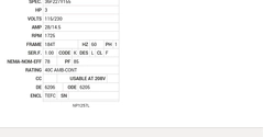 L3609TM Baldor AC Motors Nameplate