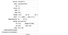 VEM3550T-5 Baldor AC Motors Nameplate