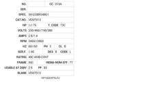 VEM7013 Baldor AC Motors Nameplate