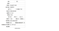 M6007A Baldor AC Motors Nameplate