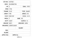 CD7502 Baldor DC Motors Nameplate