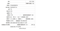 CEM7047T-I-5 Baldor AC Motors Nameplate