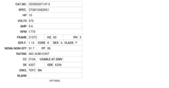 CEWDM3714T-5 Baldor AC Motors Nameplate