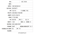 EM7057T Baldor AC Motors Nameplate