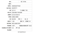 EM7071T Baldor AC Motors Nameplate