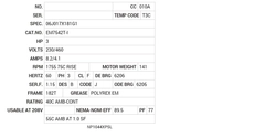 EM7542T-I Baldor AC Motors Nameplate
