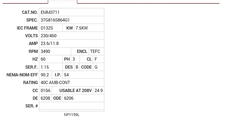 EMM3711 Baldor AC Motors Nameplate