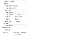 GC24305 Baldor AC Motors Nameplate