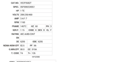 VECP3582T Baldor AC Motors Nameplate