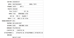 CEDM3615T Baldor AC Motors Nameplate