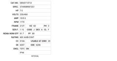EBM3710T-D Baldor AC Motors Nameplate