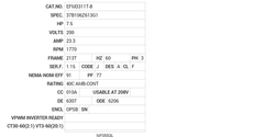 EFM3311T-8 Baldor AC Motors Nameplate