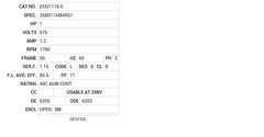 EM31116-5 Baldor AC Motors Nameplate