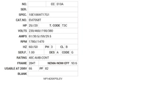 EM7058T Baldor AC Motors Nameplate