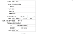 GDL1610T Baldor AC Motors Nameplate