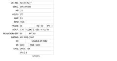 RL1301A277 Baldor AC Motors Nameplate