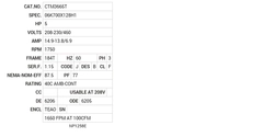 CTM3665T Baldor AC Motors Nameplate