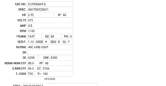 ECP83664T-5 Baldor AC Motors Nameplate