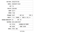 EM2276T-BG Baldor AC Motors Nameplate