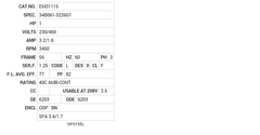 EM31115 Baldor AC Motors Nameplate