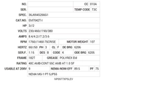 EM7042T-I Baldor AC Motors Nameplate