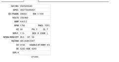 EMVM3554D Baldor AC Motors Nameplate