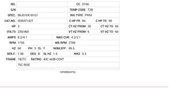 IDXM7142T Baldor AC Motors Nameplate
