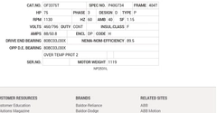 OF3375T Baldor AC Motors Nameplate