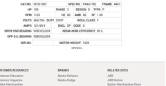 OF33100T Baldor AC Motors Nameplate