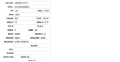 CDP3410-V12 Baldor DC Motors Nameplate