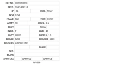 CDPWD3310 Baldor DC Motors Nameplate